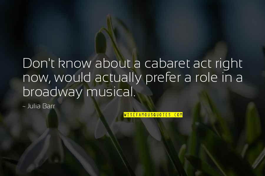 Irrera Malta Quotes By Julia Barr: Don't know about a cabaret act right now,