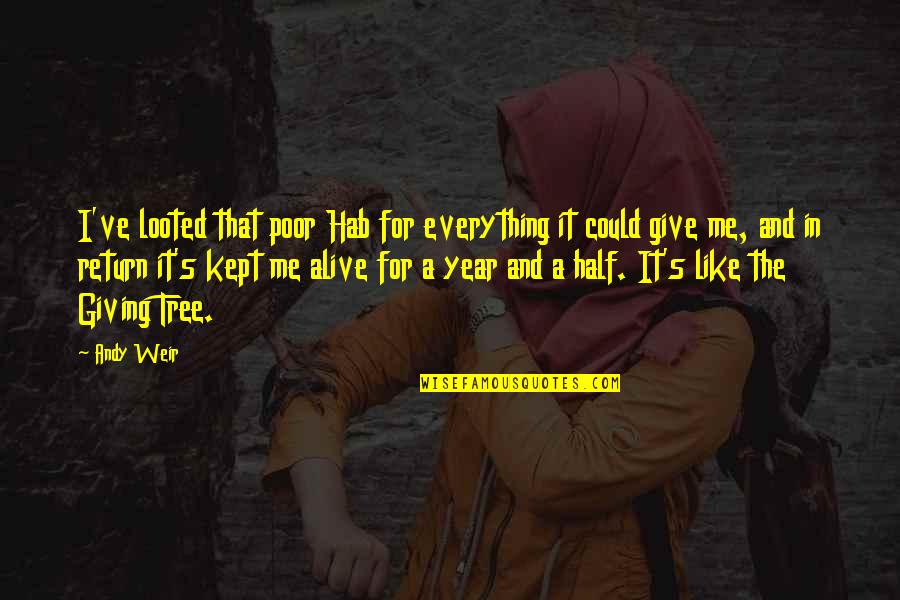Irrestible Quotes By Andy Weir: I've looted that poor Hab for everything it
