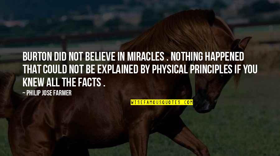 Iruka Quotes By Philip Jose Farmer: Burton did not believe in miracles . Nothing Iruka Quotes By Philip Jose Farmer: Burton did not believe in miracles . Nothing