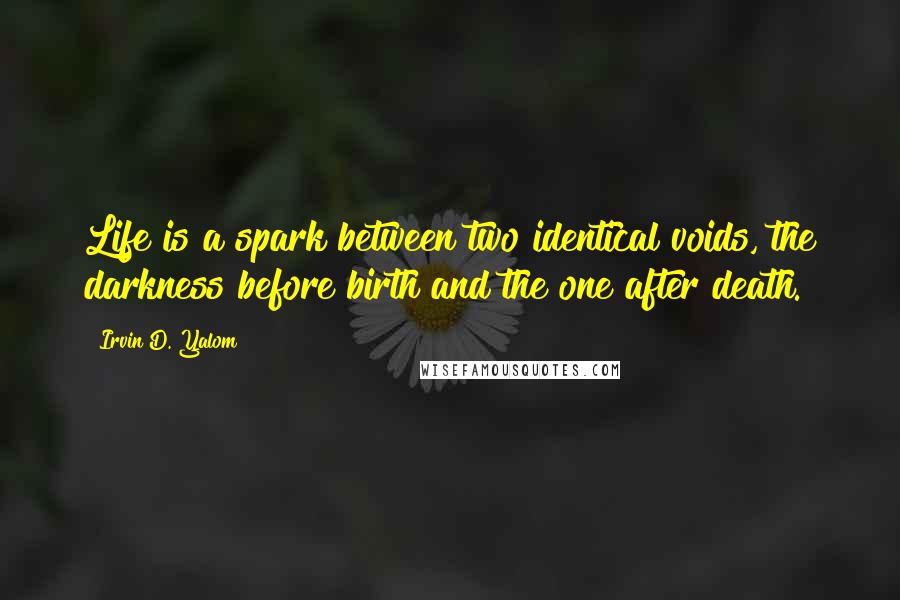Irvin D. Yalom quotes: Life is a spark between two identical voids, the darkness before birth and the one after death.