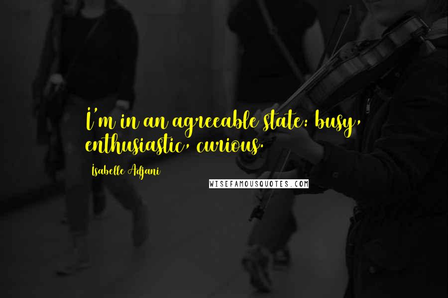 Isabelle Adjani quotes: I'm in an agreeable state: busy, enthusiastic, curious.