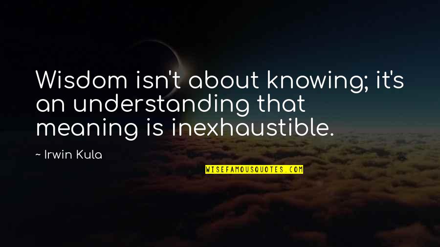 Isabelle Eberhardt Love Quotes By Irwin Kula: Wisdom isn't about knowing; it's an understanding that