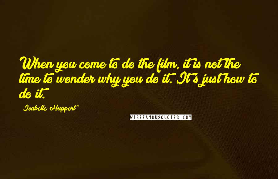 Isabelle Huppert quotes: When you come to do the film, it is not the time to wonder why you do it. It's just how to do it.