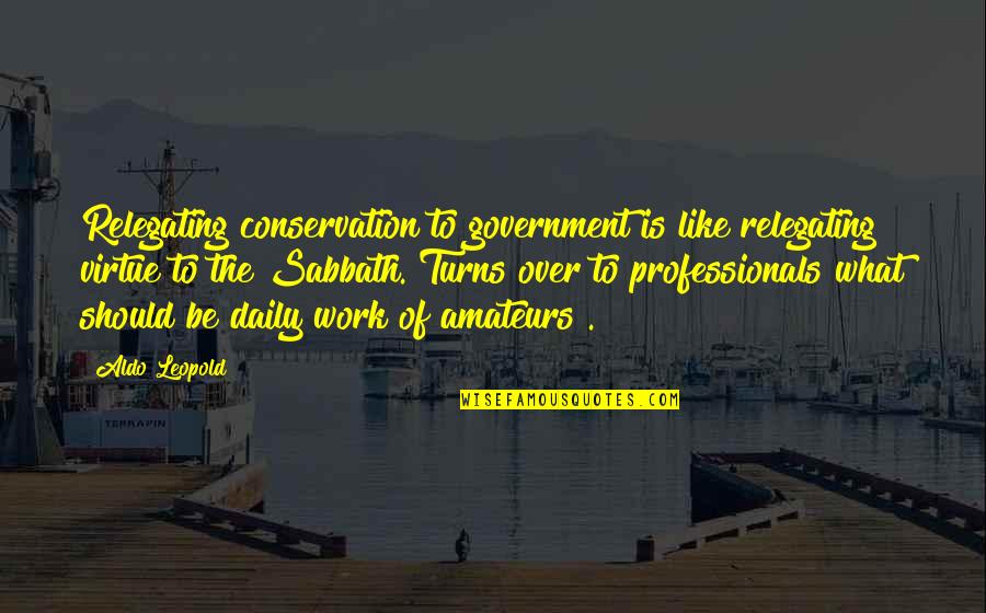 Isaja Song Quotes By Aldo Leopold: Relegating conservation to government is like relegating virtue Isaja Song Quotes By Aldo Leopold: Relegating conservation to government is like relegating virtue