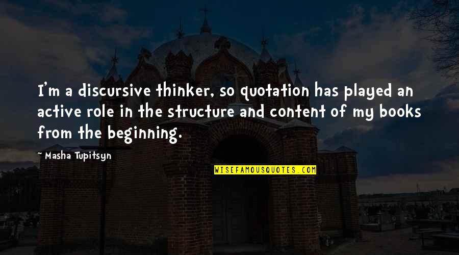 Isherwoods Annan Quotes By Masha Tupitsyn: I'm a discursive thinker, so quotation has played Isherwoods Annan Quotes By Masha Tupitsyn: I'm a discursive thinker, so quotation has played