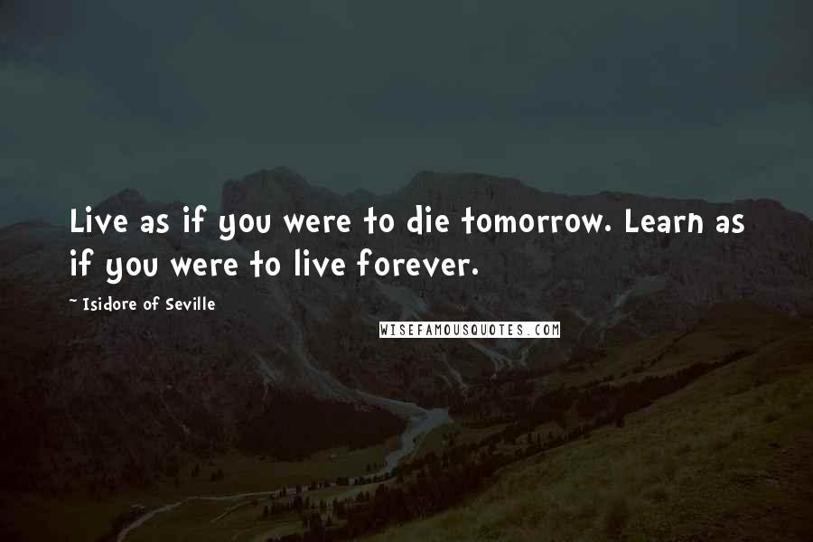Isidore Of Seville quotes: Live as if you were to die tomorrow. Learn as if you were to live forever.