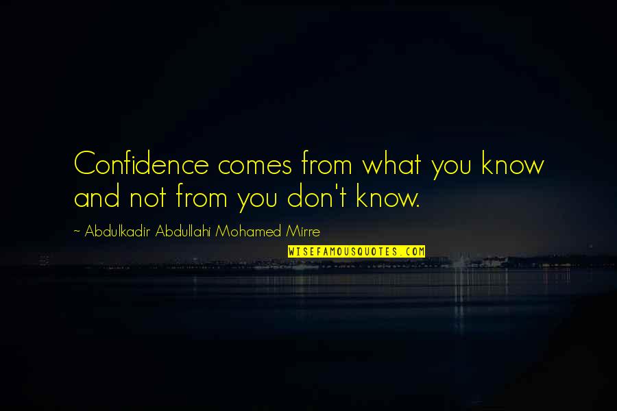 Isidra Castro Quotes By Abdulkadir Abdullahi Mohamed Mirre: Confidence comes from what you know and not