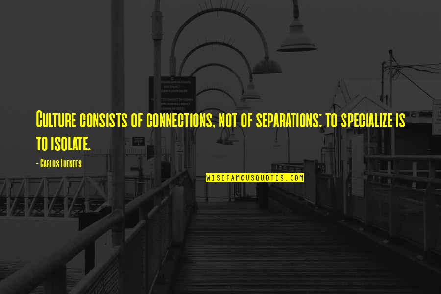 Isolate Quotes By Carlos Fuentes: Culture consists of connections, not of separations: to