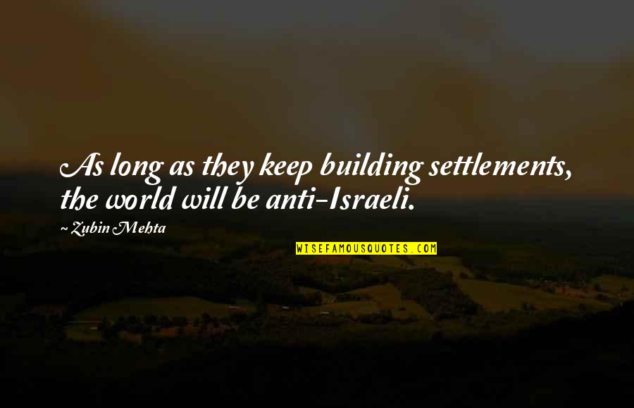 Israeli Quotes By Zubin Mehta: As long as they keep building settlements, the