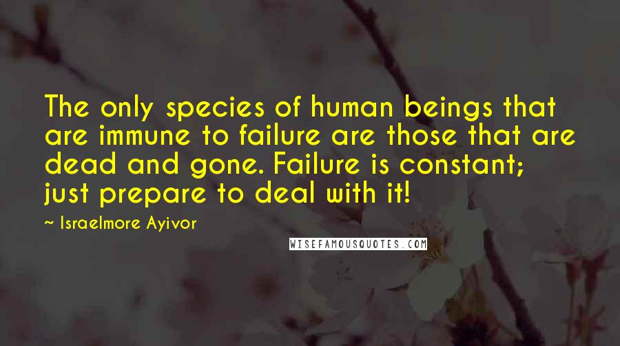 Israelmore Ayivor quotes: The only species of human beings that are immune to failure are those that are dead and gone. Failure is constant; just prepare to deal with it!