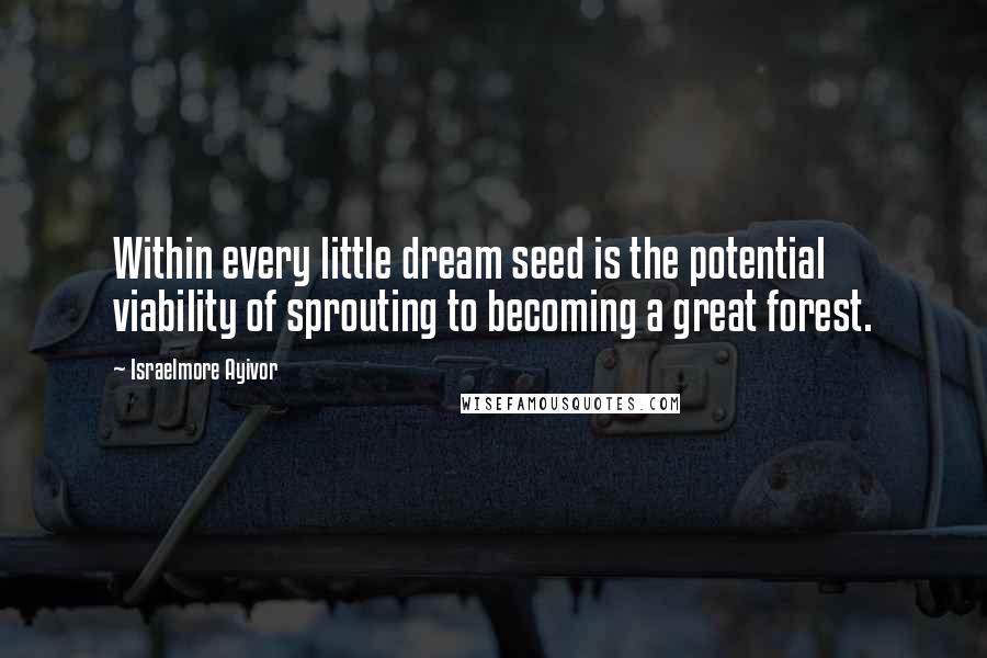 Israelmore Ayivor quotes: Within every little dream seed is the potential viability of sprouting to becoming a great forest.