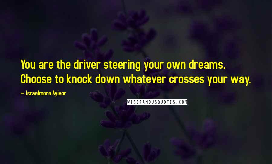 Israelmore Ayivor quotes: You are the driver steering your own dreams. Choose to knock down whatever crosses your way.