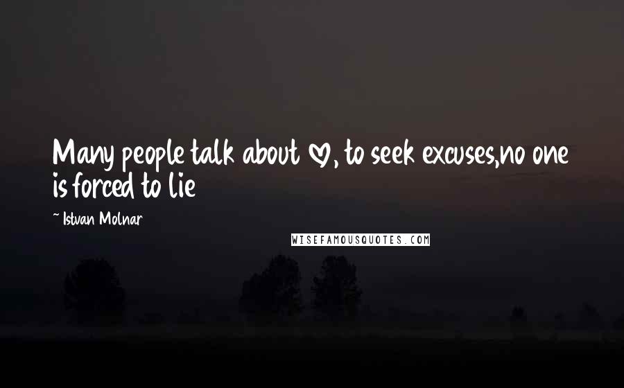 Istvan Molnar quotes: Many people talk about love, to seek excuses,no one is forced to lie