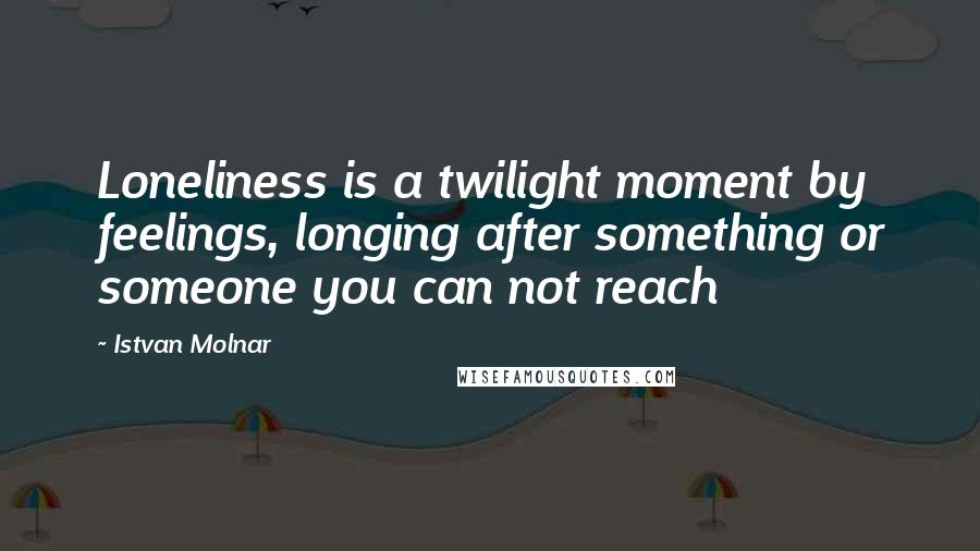 Istvan Molnar quotes: Loneliness is a twilight moment by feelings, longing after something or someone you can not reach Istvan Molnar quotes: Loneliness is a twilight moment by feelings, longing after something or someone you can not reach