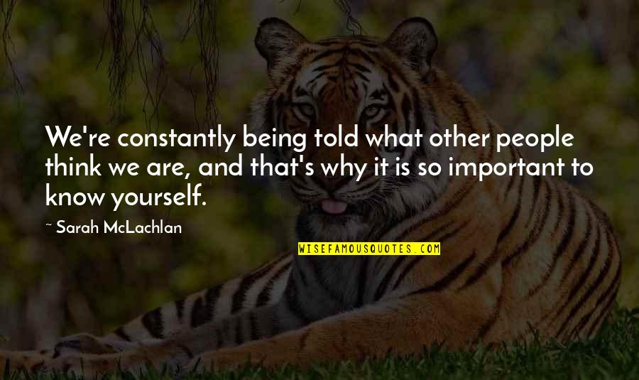 It Being What It Is Quotes By Sarah McLachlan: We're constantly being told what other people think