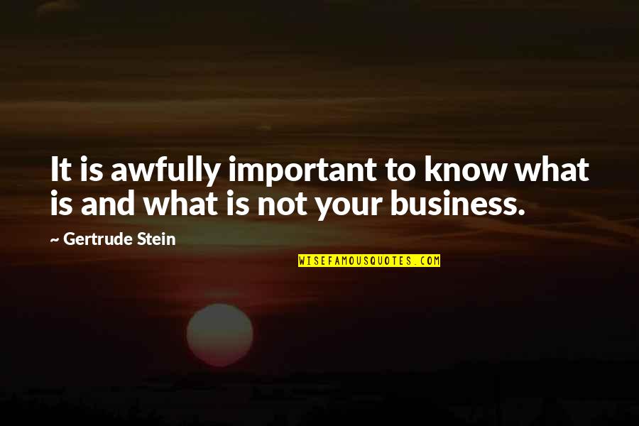 It Is Not Your Business Quotes By Gertrude Stein: It is awfully important to know what is