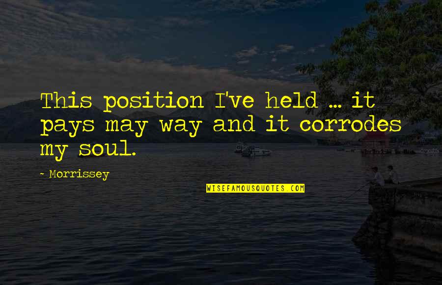 It May Be Hard Now Quotes By Morrissey: This position I've held ... it pays may