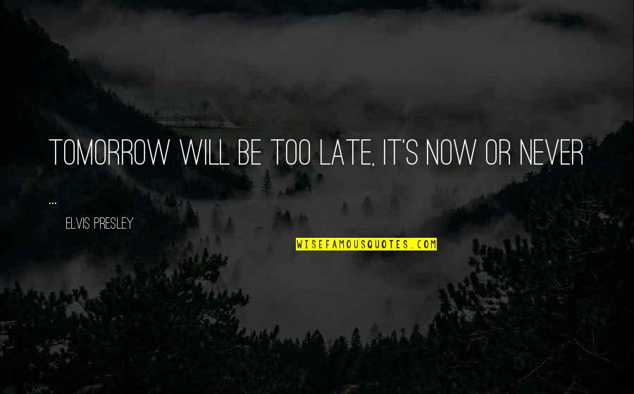 It Never Too Late Quotes By Elvis Presley: Tomorrow will be too late, it's now or