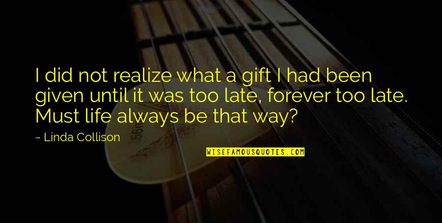 It Not Too Late Quotes By Linda Collison: I did not realize what a gift I