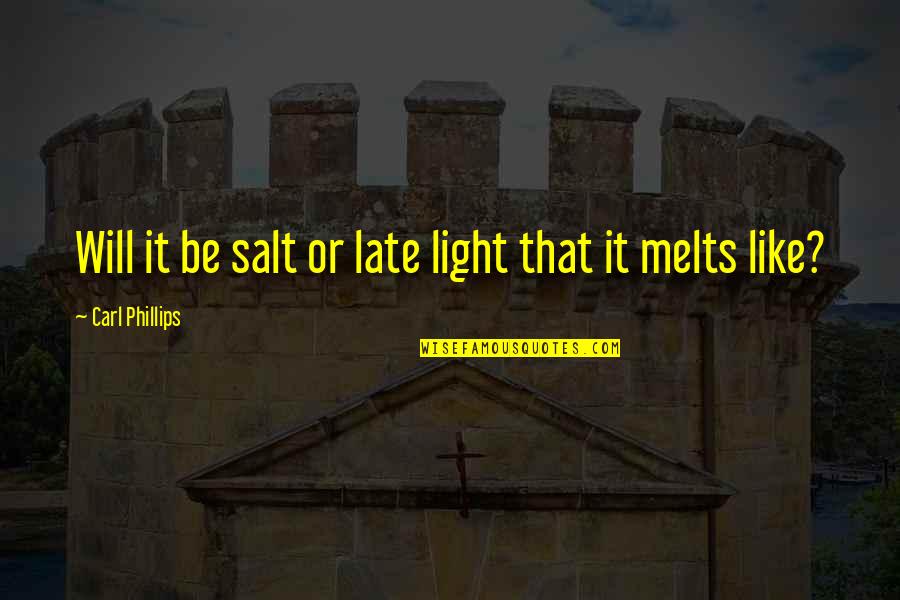 It Will Be Too Late Quotes By Carl Phillips: Will it be salt or late light that It Will Be Too Late Quotes By Carl Phillips: Will it be salt or late light that