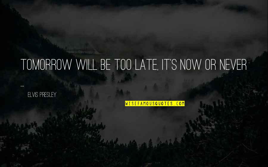 It Will Be Too Late Quotes By Elvis Presley: Tomorrow will be too late, it's now or It Will Be Too Late Quotes By Elvis Presley: Tomorrow will be too late, it's now or