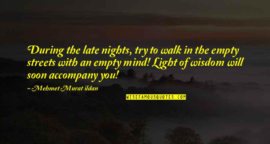 It Will Be Too Late Quotes By Mehmet Murat Ildan: During the late nights, try to walk in It Will Be Too Late Quotes By Mehmet Murat Ildan: During the late nights, try to walk in