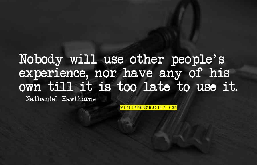 It Will Be Too Late Quotes By Nathaniel Hawthorne: Nobody will use other people's experience, nor have It Will Be Too Late Quotes By Nathaniel Hawthorne: Nobody will use other people's experience, nor have
