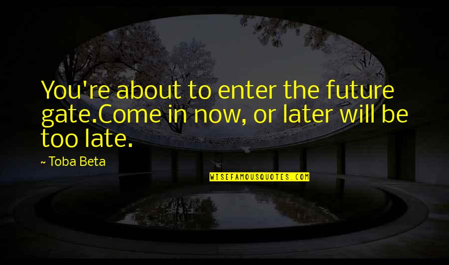 It Will Be Too Late Quotes By Toba Beta: You're about to enter the future gate.Come in