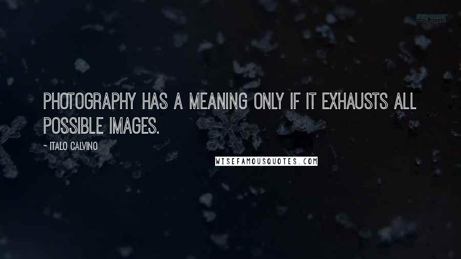 Italo Calvino quotes: Photography has a meaning only if it exhausts all possible images.