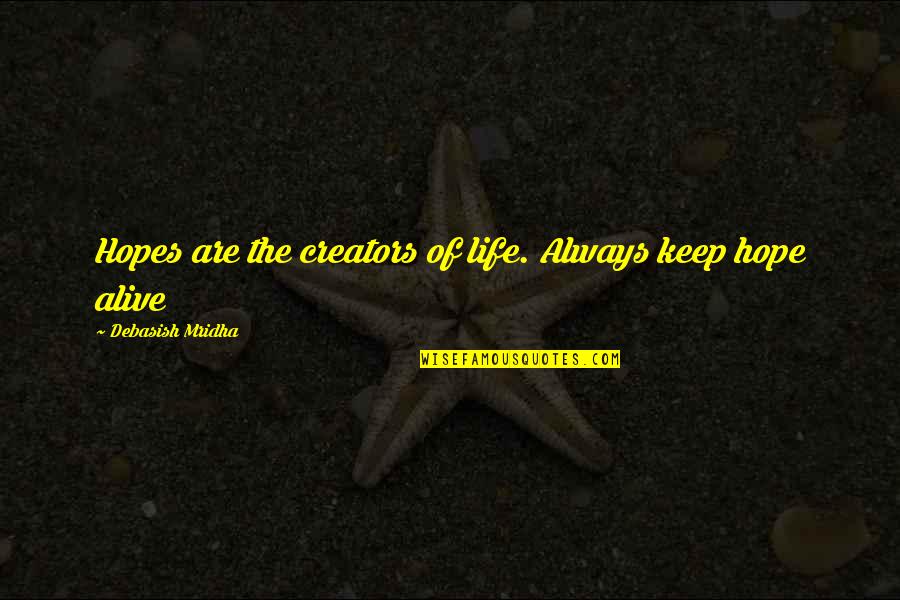 Its Alive Quote Quotes By Debasish Mridha: Hopes are the creators of life. Always keep Its Alive Quote Quotes By Debasish Mridha: Hopes are the creators of life. Always keep