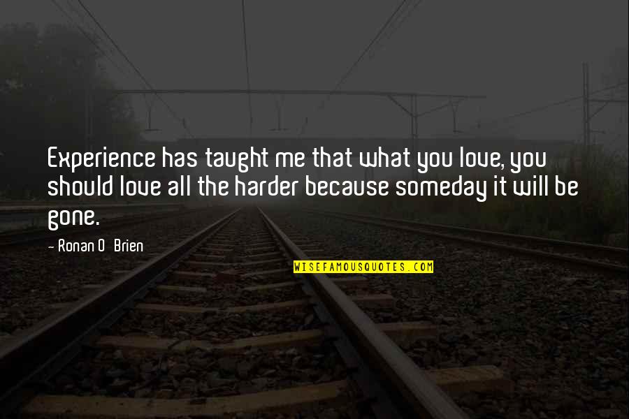 It's All Gone Quotes By Ronan O'Brien: Experience has taught me that what you love,