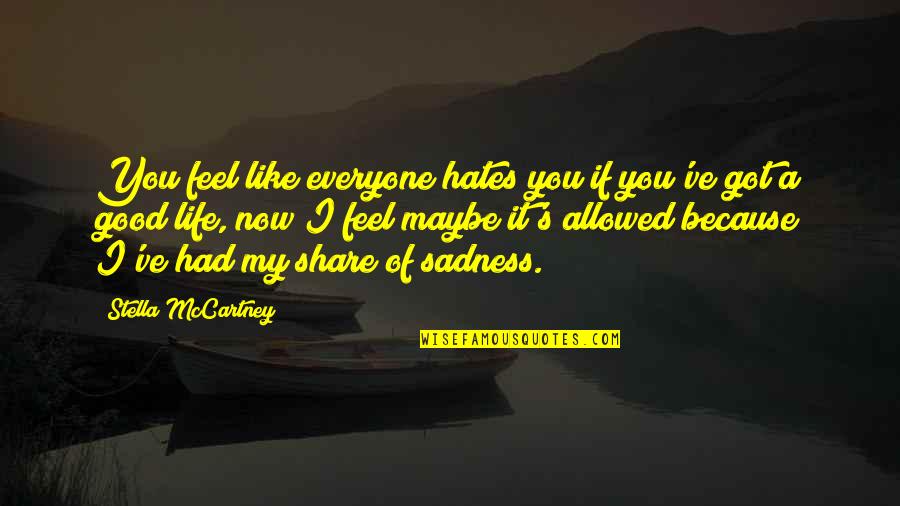 It's Because Of You Quotes By Stella McCartney: You feel like everyone hates you if you've