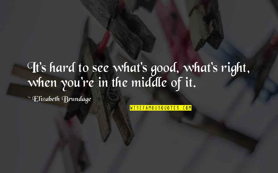 It's Hard To See You Quotes By Elizabeth Brundage: It's hard to see what's good, what's right,