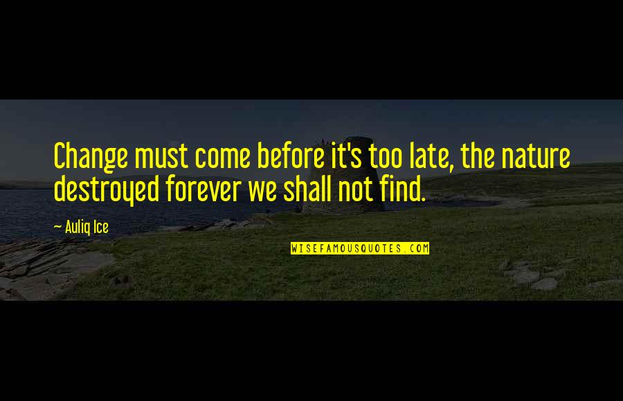 It's Not Forever Quotes By Auliq Ice: Change must come before it's too late, the
