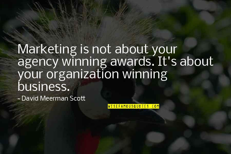It's Not Your Business Quotes By David Meerman Scott: Marketing is not about your agency winning awards.