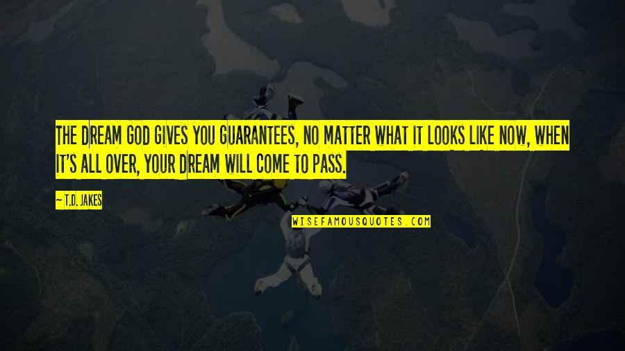 It's Over Now Quotes By T.D. Jakes: The dream God gives you guarantees, no matter It's Over Now Quotes By T.D. Jakes: The dream God gives you guarantees, no matter