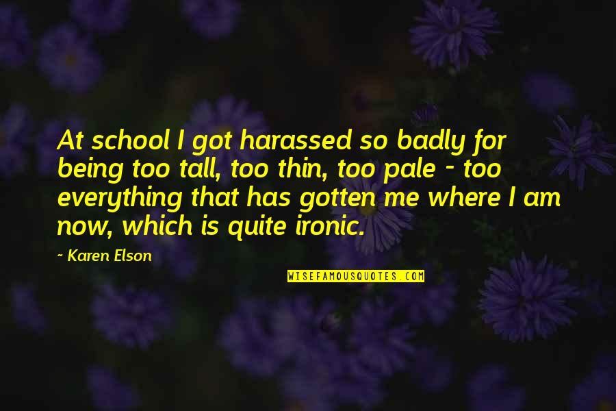 It's So Ironic Quotes By Karen Elson: At school I got harassed so badly for