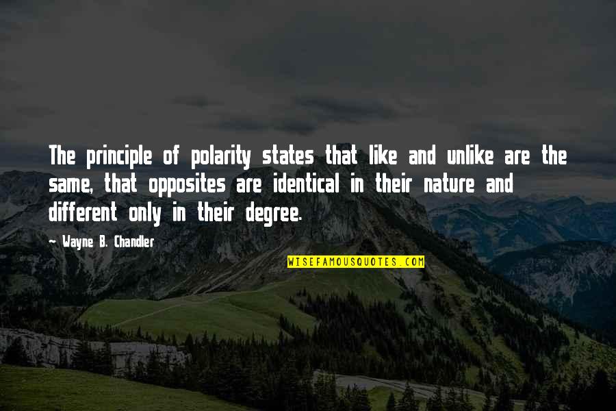 Itshe Business Quotes By Wayne B. Chandler: The principle of polarity states that like and Itshe Business Quotes By Wayne B. Chandler: The principle of polarity states that like and