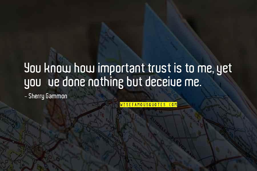 I've Done Nothing To You Quotes By Sherry Gammon: You know how important trust is to me,