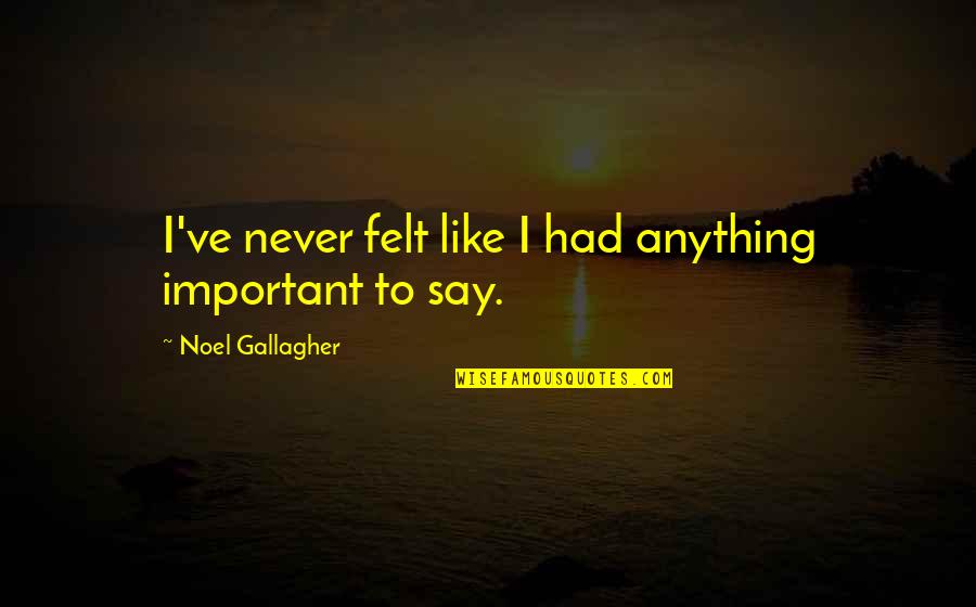 I've Never Had Quotes By Noel Gallagher: I've never felt like I had anything important I've Never Had Quotes By Noel Gallagher: I've never felt like I had anything important