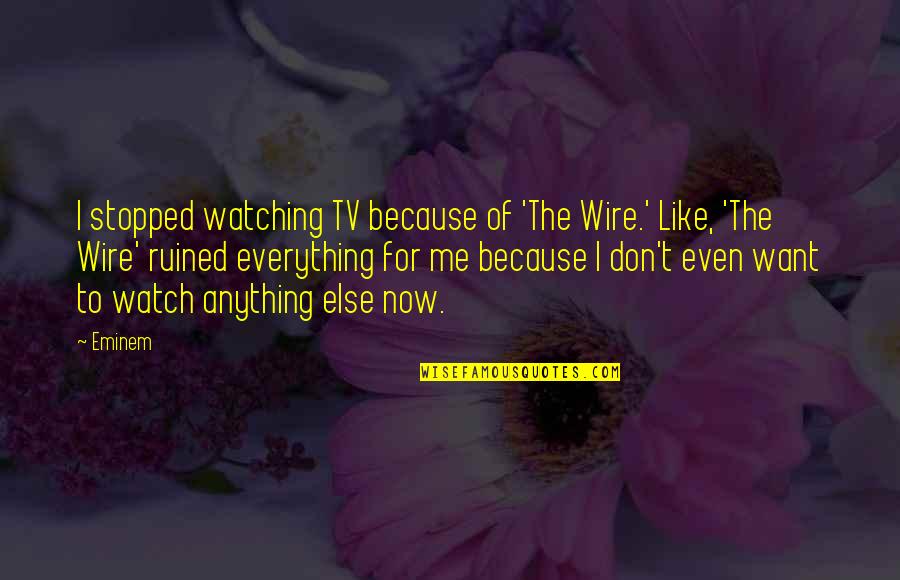 I've Ruined Everything Quotes By Eminem: I stopped watching TV because of 'The Wire.' I've Ruined Everything Quotes By Eminem: I stopped watching TV because of 'The Wire.'