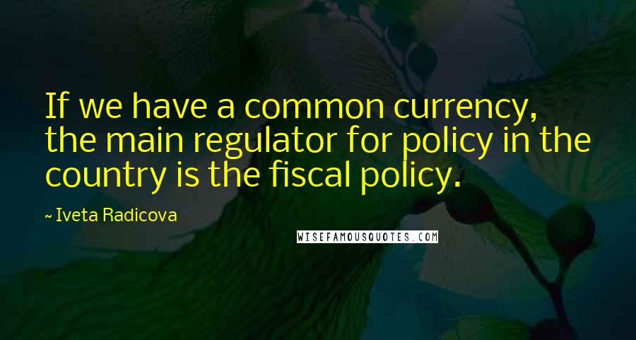Iveta Radicova quotes: If we have a common currency, the main regulator for policy in the country is the fiscal policy.