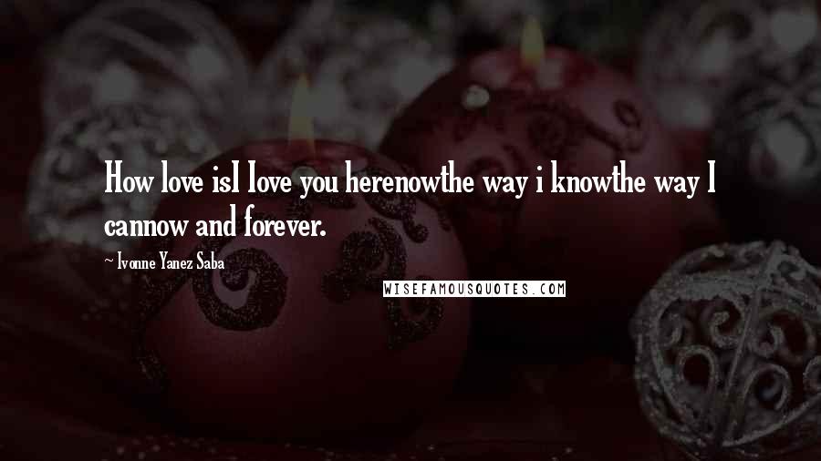 Ivonne Yanez Saba quotes: How love isI Iove you herenowthe way i knowthe way I cannow and forever.