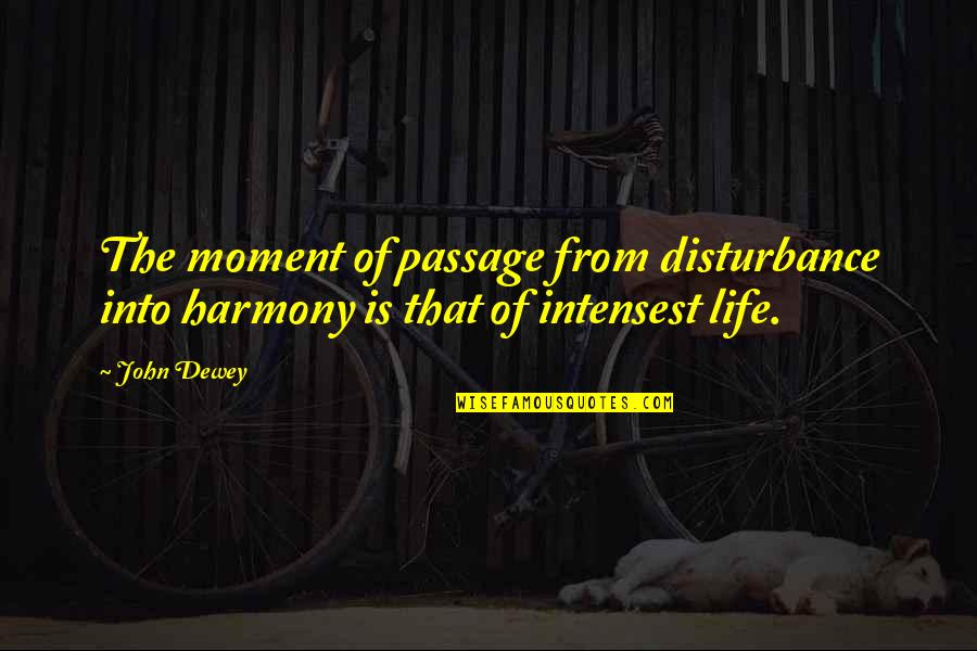 Ivou Game Quotes By John Dewey: The moment of passage from disturbance into harmony