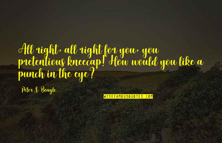Iwamoto Denis Quotes By Peter S. Beagle: All right, all right for you, you pretentious Iwamoto Denis Quotes By Peter S. Beagle: All right, all right for you, you pretentious