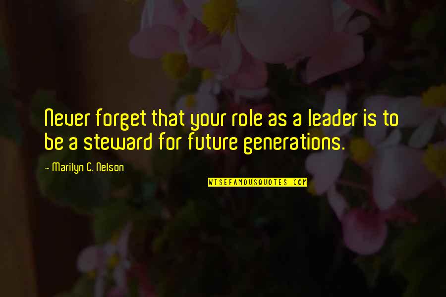 Iwasa Eye Quotes By Marilyn C. Nelson: Never forget that your role as a leader Iwasa Eye Quotes By Marilyn C. Nelson: Never forget that your role as a leader