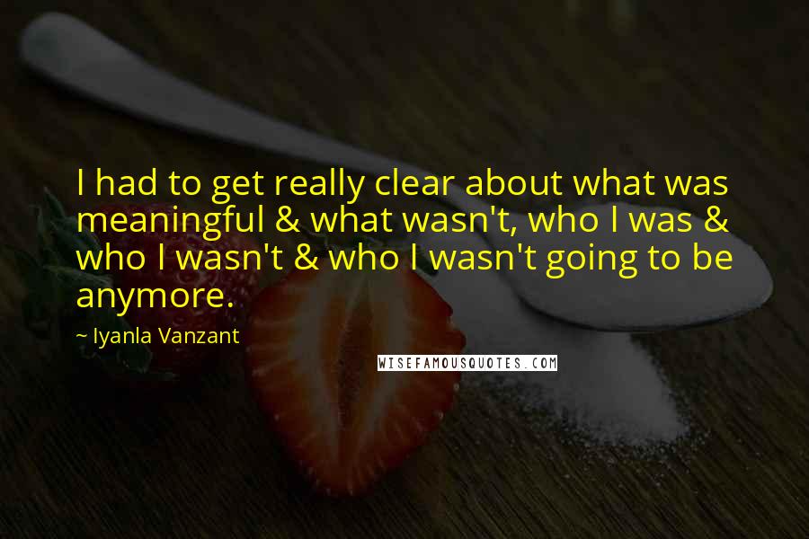 Iyanla Vanzant quotes: I had to get really clear about what was meaningful & what wasn't, who I was & who I wasn't & who I wasn't going to be anymore.