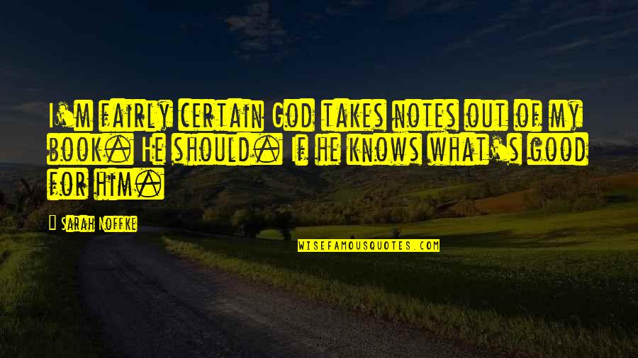 Izdreana Quotes By Sarah Noffke: I'm fairly certain God takes notes out of