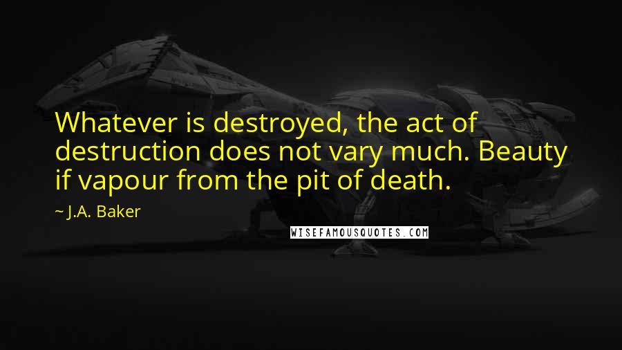 J.A. Baker quotes: Whatever is destroyed, the act of destruction does not vary much. Beauty if vapour from the pit of death.