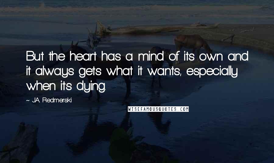 J.A. Redmerski quotes: But the heart has a mind of its own and it always gets what it wants, especially when it's dying.